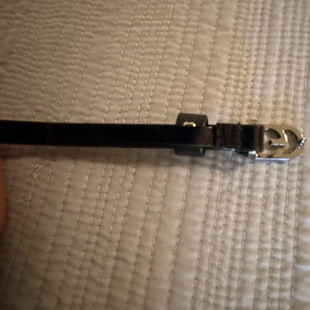 Gucci Black leather waist Skinny Belt Silver‎ Interlocking G Buckle Size 70/XS